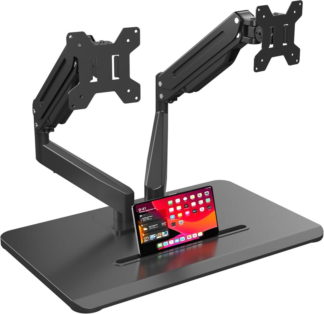suptek Dual Monitor Mount Gas Spring Monitor Arm Desk Stand with Base,Free Standing Pneumatic Height Adjustable Monitor Stand for 17 to 34 inch,Holds up to 24.25 lbs, Black (ML8SPX)