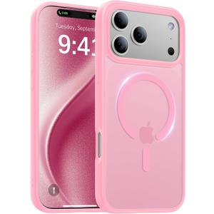 Magnetic for iPhone 17 Pro Case,[Anti-Slip][Compatible with MagSafe][Military Grade Drop Protection] Shockproof Protective Translucent Matte Phone Case for iPhone 17 Pro Case,Pink