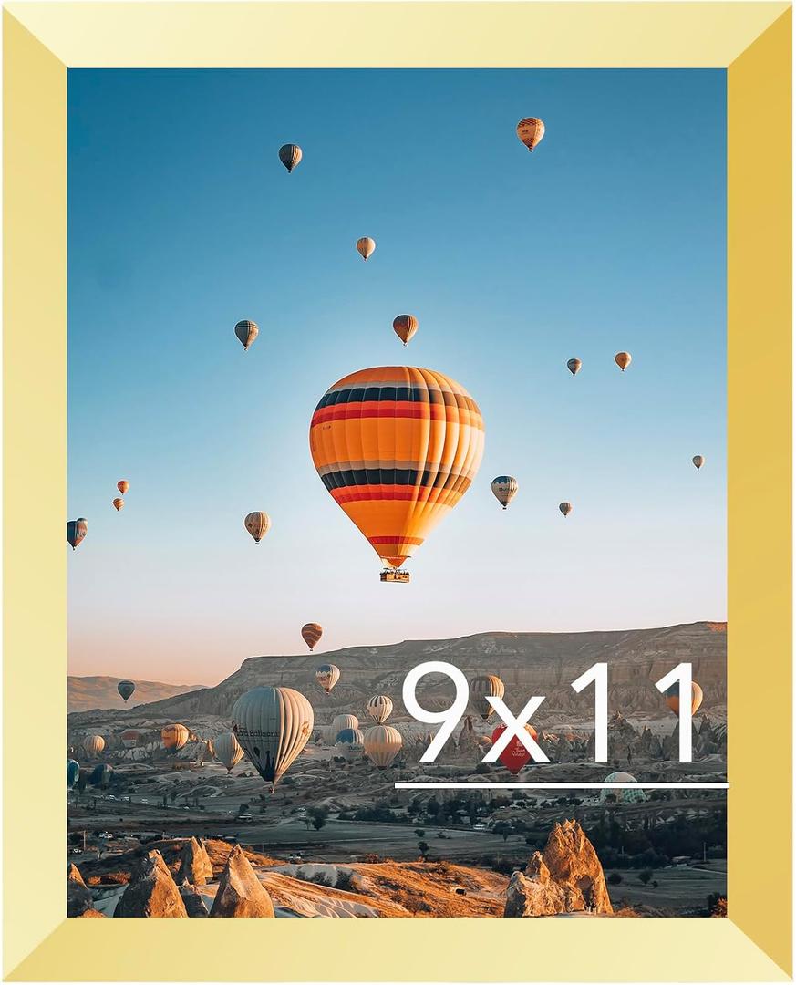 JCJMY 9x11 Picture Frame Gold for Wall Hanging or Tabletop, Wall Mounting Horizontally or Vertically, 9 x 11 Wall Gallery Poster Photo Frame with Shatter Resistant Plexiglass, Gold