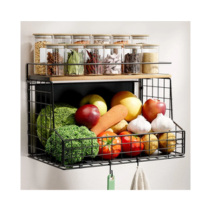 Magnetic Shelf for Fridge, Large Container Magnetic Spice Rack for Refrigerator, Fruit Potato and Onion Storage Bins, Magnetic Basket with Wood Lid, Kitchen Counter, Cabinet