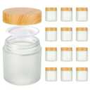 4oz Jars with Lids, Hoa Kinh 12 Pack Frosted Glass Jars with Lids Empty Cosmetic Containers Round Airtight Glass Jar with Inner Liners and Woodgrain Lid for Storing Lotions, Powders, and Ointments