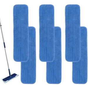 Matthew 18'' Microfiber Spray Mop Replacement Pads Heads for Wet Dry Reusable Mops Floor Home Commercial Cleaning Refills, Machine Washable Fits Compatible with Bona Mop&Most Spray Mops Blue (6 Pack)