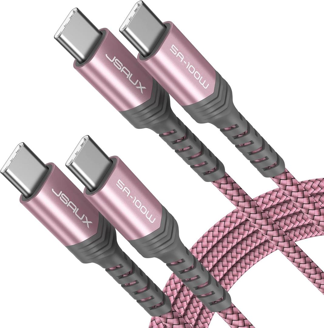 JSAUX 100W USB C to USB C Cable for iPhone 17, USBC Type C Charge Cord 5A Fast Charging Compatible with iPhone 17 Air 16 15 Pro Max Samsung Galaxy S25 S24 MacBook iPad Pro Carplay (2-Pack, 6.6ft) Pink