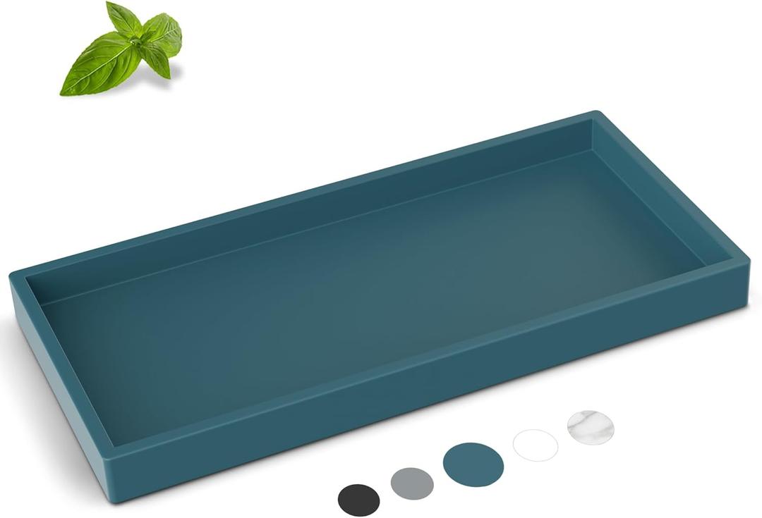 Silicone Vanity Tray - Thickened, Shatterproof Rectangle for Bathroom Counter - Large 10.6 * 5.1 in (Sapphire Blue)