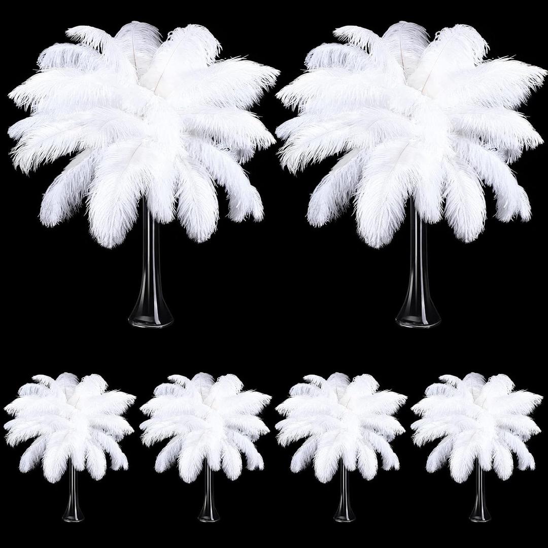 Tigeen 200 Pcs Ostrich Feathers Bulk, 12-14 Inch Large Natural Ostrich Feathers Plumes for Wedding Party Centerpieces DIY Crafts Vase Decorations (White)