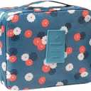 Large Capacity Travel Toiletry Bag, 9x5x4 Inch Makeup and Bathroom Organizer with Water-Resistant Fabric, Blue Floral Design