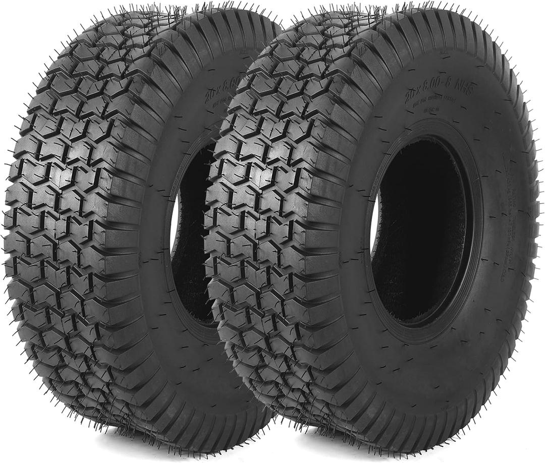 AR-PRO 20x8.00-8 Lawn Tractor Riding Mower Turf Tires Heavy-Duty 4 Ply Tubeless Tire Replacement for Zero Turn Mowers, ATVs, Garden Tractors, Golf Carts Set of 2 No Rim