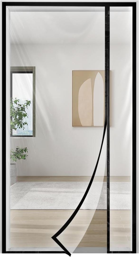 Transparent Thermal Insulated Door Curtain, Reversible Left or Right Side Opening, Screen Door Auto Closer Fits Doors Up to 36" x 82", to Keep Warm in Winter Cool in Summer for Air Conditioner Room