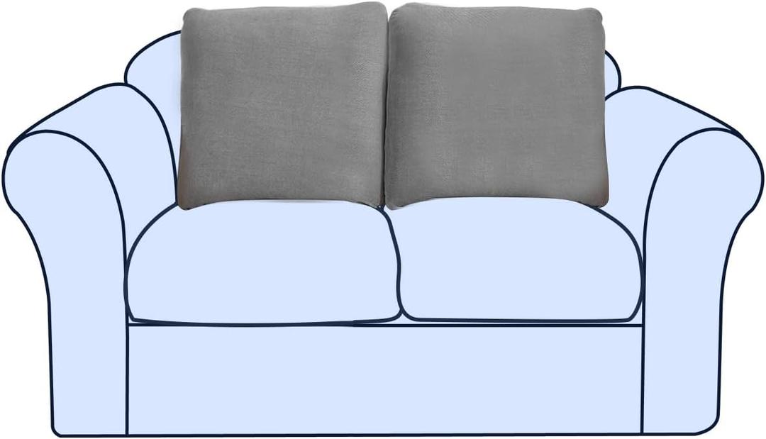 Large Backrest Cushion Cover, Non-Fuzzy Chenille Sofa Covers with Clean Look, Stretch Couch Slipcover for Sectional and L Shaped Sofa Back or Backrest Support (2 Piece, Grey)