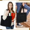 Reginary 16 Pcs Canvas Tote Bags Bulk with Outer Pocket 18 Inch Reusable Shopping Grocery Blank Tote Bag for Women Mother DIY (Black), Large