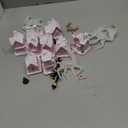 Kasyat 19 Pcs Christmas Village Set LED Lighted Christmas Village Houses Accessories with Xmas Tree Streetlight Figurines Crafts Town Scene Deer (Pink)