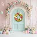 22 Inch Easter Wreath for Front Door, Tulip Wreaths with Eucalyptus, Spring Wreath Decor for Porch Wall Indoor Outdoor, Pink White Yellow Floral Home Decor