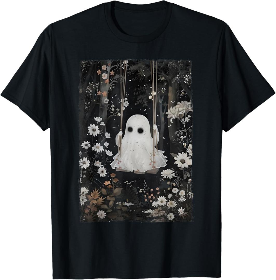 Cottagecore Ghost Swing Floral Aesthetic Halloween Spooky T-Shirt, 3 pieces