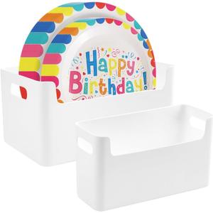 2Pcs Paper Plate Dispenser for 7-10 Inch Disposable Plates, Space-Saving Disposable Plate Storage Organizer for Cabinet, Countertop, RV or Outdoor, Space-Saving Plastic, Foam and Paper Plate Storage