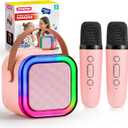 SYNCFUN Karaoke Machine, Mini Karaoke Machine with 2 Wireless Microphones for Kids and Adults, Bluetooth Speaker Toys, Birthday Girls Gift for Ages 3,4, 5, 6,7, 8,9,10,11,12+ Years Old(Pink)