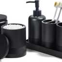 Bathroom Accessories Set, 6-Piece Bathroom Accessory Set, Toothbrush Holders Set, Soap Dispenser, Vanity Tray, Tumbler, Cotton Swab Jars, Bathroom Organizer for Modern Bathrooms(Matte Black)