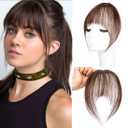 Clip in Bangs 100% Real Human Hair Extensions French Bangs for Women Fake Bangs Clip on Bangs Faux Hair extensions Fringe with Temples (Medium Brown)