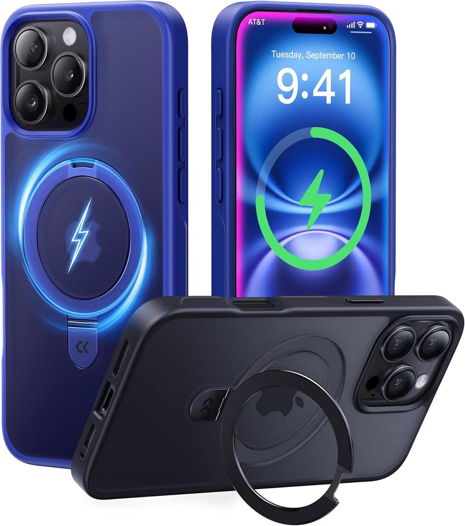 CASEKOO Ultra-Magnetic Stand for iPhone 16 Pro Max Case [Military Drop Protection] [Compatible with MagSafe] Shockproof Translucent Matte Slim Ring Holder Case for iPhone 16 ProMax 6.9", Klein Blue