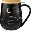 ecooe Tea Infuser Mug 20.3oz Ceramic Tea Cup with Removable Stainless Steel Infuser and Lid, 600ml Tea Mug for Loose Leaf Tea Coffee Milk, Gifts for Women Parents Friends Office Home (Black)