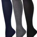 COTTON DAY Women's Soft Combed Cotton Knee High Long Calf Dress Socks Seamless Toe Black White Gray Navy Blue Brown 3 Pack (Medium-Large)