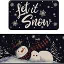 Christmas Kitchen Rugs Set of 2,Non-Slip Backing Snowman Christmas Kitchen Mats for Floor,Low-Profile Winter Xmas Holiday Decorations Christmas Doormat - 17x29 and 17x47 Inch