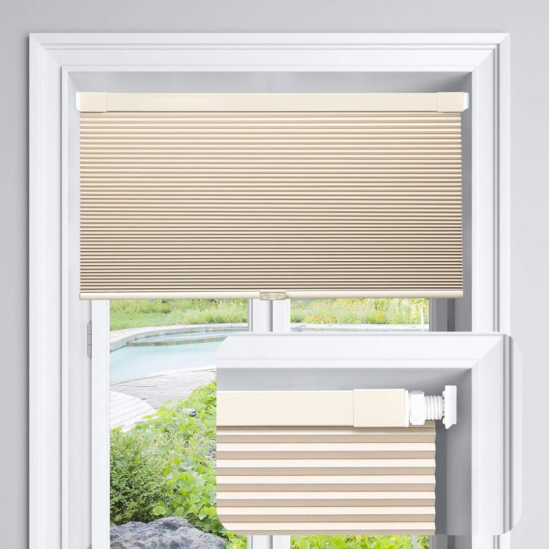 LazBlinds Cordless Cellular Shades, No Tools No Drill Blackout Honeycomb Shades Pleated Blinds for Windows, 35" W x 64" H, Soft Cream (35'' W x 64'' H, Blackout-soft Cream)
