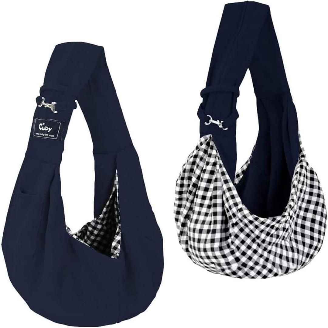 CUBY Dog and Cat Sling Carrier - Hands Free Reversible Pet Papoose Bag - Soft Pouch and Tote Design - Suitable for Puppy, Small Dogs Cats Outdoor (Classic Blue)