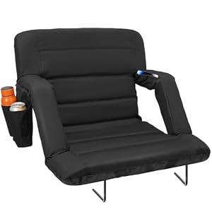 Suteck Stadium Seats with Back Support 1 Pack – 23" Wide Folding Bleacher Chairs, 6-Position Recline, Waterproof with Side Storage Bags, Portable Cushioned Seats for Outdoor Sports & Events