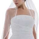 SAMKY 1T 1 Tier 1/4" Ribbon Edge Rhinestone Crystal Wedding Veil (Elbow Length 30", Ivory)
