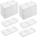 16 Pcs Dual Dipping Sauce Bowls with Two Compartments Melamine Soy Sauce Dish Divided Fondue Plates Party Trays for Kitchen Sushi Restaurant (White)