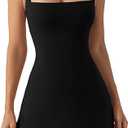 QINSEN Women's Square Neck Bodice Dress Sleeveless Tank Top Stretch Flare Mini Dresses S