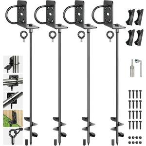 4 Pack 30" Heavy Duty Ground Anchors Shed Anchor Kit, Mobile Home Anchors with Multi Purpose Brackets, Earth Anchor for Gazebos Swing Sets Fences Carports Sheds Goal