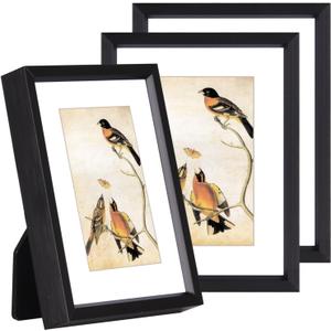 3x4 Picture Frame Set of 3, Black Aluminum Metal Photo Frames with HD Glass, Fits 2x3 with Mat or 3 x 4 without Mat, Display for Wall and Table