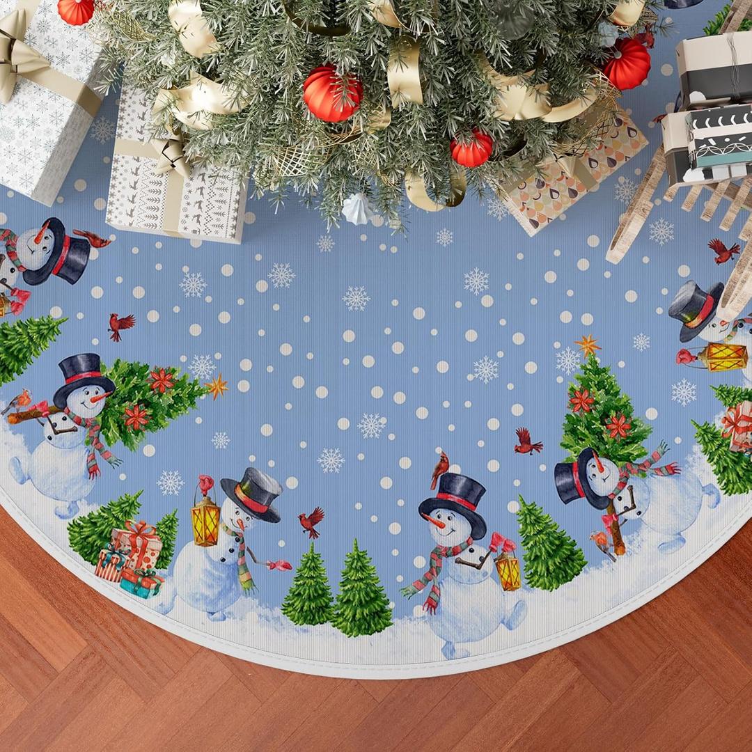 XCHI Snowman Snowflakes Christmas Tree Skirt Christmas Party Decorations for Home Xmas Holiday Winter Indoor Decro 36 Inch