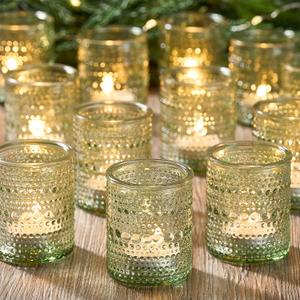 24 Pack Clear Glass Votive Candle Holders, Vintage Candle Holder for Floating Candle, Tealight Candle Holder for Table Centerpieces Home Bridal Shower Birthday Christmas Table Decoration (Green)