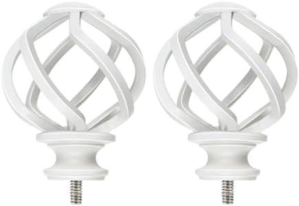 KAMANINA Replacement Finials for 1 or 7/8 Inch Curtain rods, Twisted Cage, M6 Screw Rod Ends, Ivory White, 4pcs