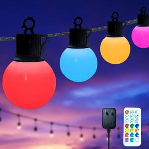 RGB Outdoor Patio String Lights - 33FT Waterproof LED With Remote Control - Color Changing Christmas Halloween Lights - 15 Shatterproof Bulbs