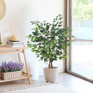 Artificial Ficus Tree 4ft, Artificial Plants Indoor with Realistic Leaves & Trunk, Fake Plants for Home Office Living Room Decor.