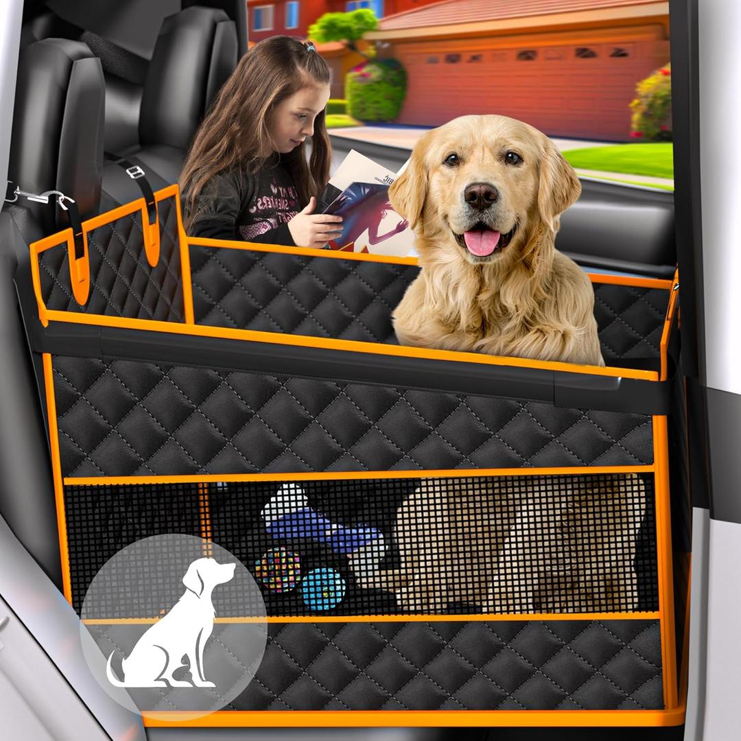 EPN Dog Car Seat for Large Dogs, Foldable Pet Car Seat with Waterproof Oxford Fabric, Non-Slip Bottom, Reinforced Support & Storage Pockets, Ideal for Road Trips (Black)