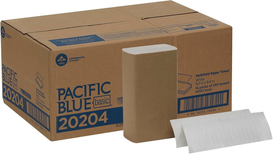 Pacific Blue Basic Multifold Paper Towels (Previously Branded Acclaim) by GP PRO (Georgia-Pacific), White, 20204, 250 Towels Per Pack, 16 Packs Per Case, (Case of 16 Packs, 250 per Pack)