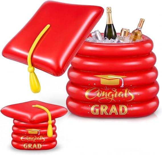 Yungyan Graduation Inflatable Cooler 2026 Inflatable Graduation Cap Ice Serving Buffet Bar PVC Drink Cooler 28 x 28 x 14 Inch Blow up Ice Bucket for Beverage Picnic Pool Grad Outdoor Party