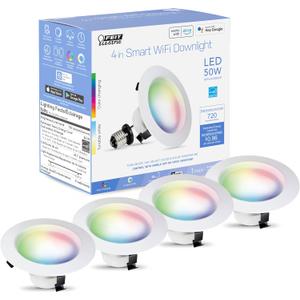 Feit Electric 4 Inch Smart Recessed Lights, Color Changing and Tunable White, 2.4GHz WiFi Retrofit LED Downlight E26 Base, Dimmable, 4 Pack, LEDR4/RGBW/AG/4