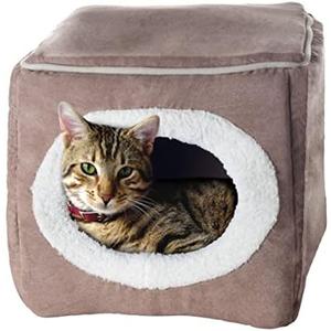 Cat House - Indoor Bed with Removable Foam Cushion - Cat Cave for Puppies, Rabbits, Guinea Pigs, and Other Small Animals by PETMAKER, Brown