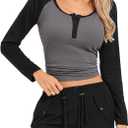 Kate Kasin Womens Henley Long Sleeve Shirts, Juniors Tops for Teen Girls, Cute Baseball Shirt School Trendy Clothes (Gray, XXL)