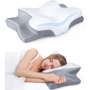 Ultra Pain Relief Cooling Pillow for Neck Support, Adjustable Cervical Pillow Cozy Sleeping, Odorless Ergonomic Contour Memory Foam Pillows, Orthopedic Bed Pillow for Side Back Stomach Sleeper (Queen, Grey)