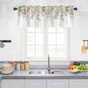 Natural Valances for Windows 2 Pack, Floral Kitchen Curtains for Window Over Sink Thermal Insulated Rod Pocket Short Curtains for Small Window Basement Bathroom and RV Privacy Protection,54" W x 18" L