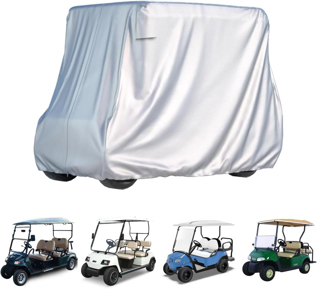 2/4 Passenger Golf Cart Cover for Yamaha EZGO Club Car, 420T Waterproof Polyester with Silver Coating,Waterproof,Dustproof,Windproof,SunproofAll-Weather Protection (95-48-73-sliver)