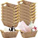 Marsui 12 Pcs Small Hand Woven Wicker Baskets with Wooden Handles, Seagrass Rattan Storage Baskets Bin Organizer Shelf Pantry for Bathroom Storage Towel Kitchen Washroom Gifts Decor, 9" x 6" x 4"