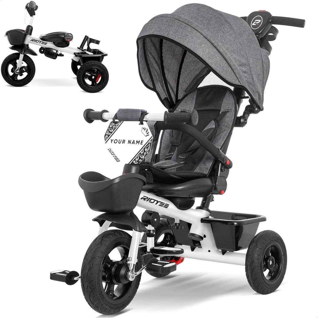 7-in-1 Tricycle for 18 Months to 5 Years, Rotatable Seat for Toddlers 1.5-3, Tricycle for 3-5 Years with DIY Stickers, All-Terrain Rubber Tires, Double Brake (White)