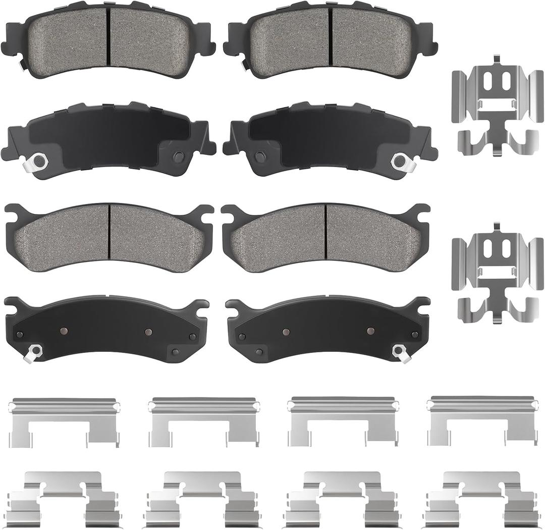 Front Ceramic & Rear Semi-Metallic Brake Pads Set for Chevy Silverado 1500 for GMC Sierra 1500 1999-2006, Suburban 1500 5.3L, Tahoe 4.8L 5.3L 00-01, Astro 03-05, Yukon 00-01, Safari 03-05, 8PCS